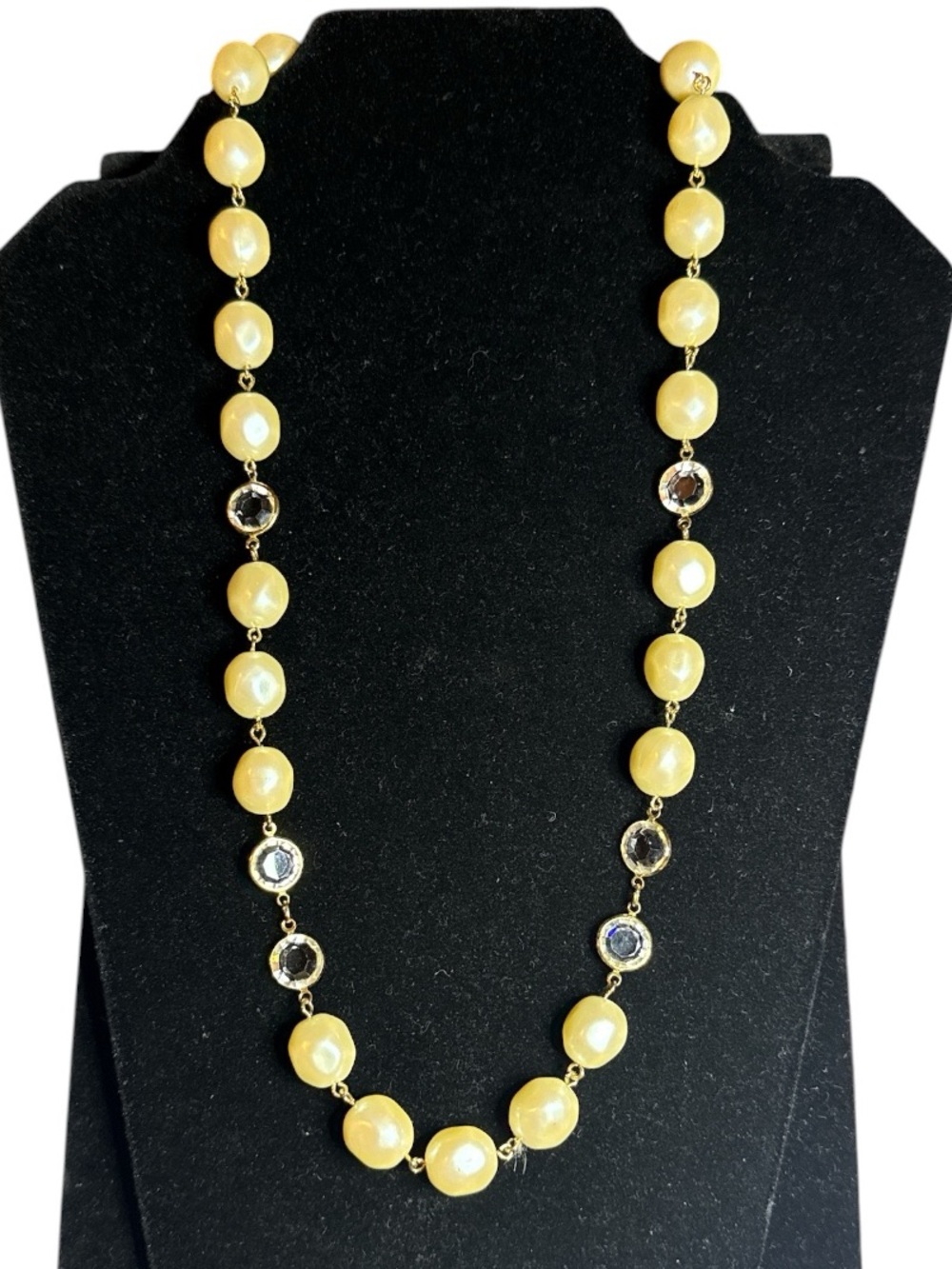 Vintage Givenchy Paris New York Faux Pearl & Crystal Station Necklace Signed EUC